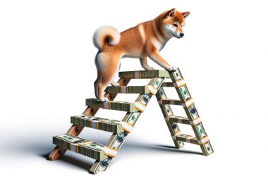 SHIBA INU ON A LADDER MADE OF USD