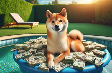 Shiba Inu sitting in a pool of money