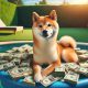 Shiba Inu sitting in a pool of money