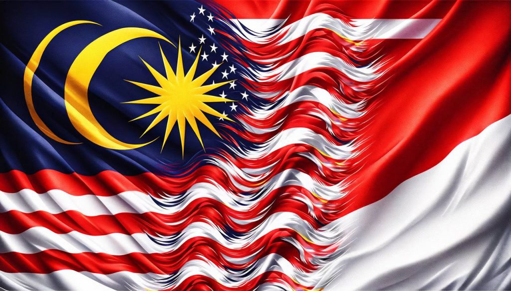 Intertwined flags of Malaysia and Indonesia