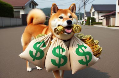 Shiba Inu carrying bags of money