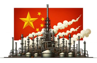 Oil factory with china's flag in the background