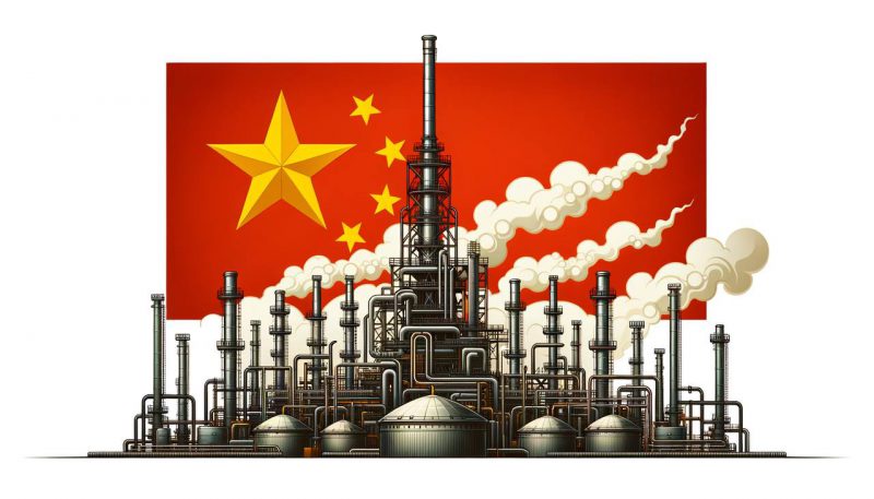 Oil factory with china's flag in the background