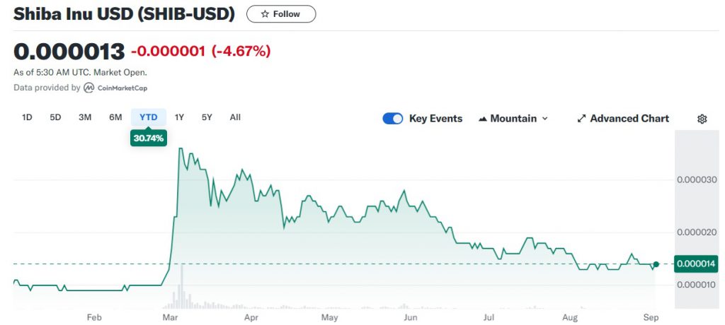 shiba inu shib year to date ytd 2024