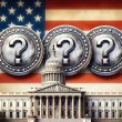 Three coins with a question mark with the white house in the background