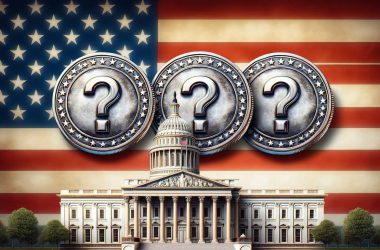 Three coins with a question mark with the white house in the background