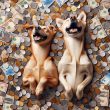 Two dogs sitting in a pool of money