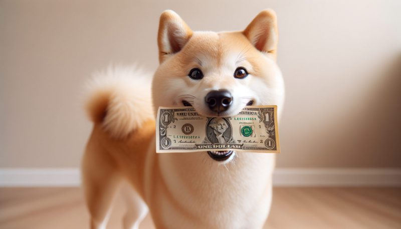 Doge holding $1 bill