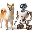 shiba inu with a robot