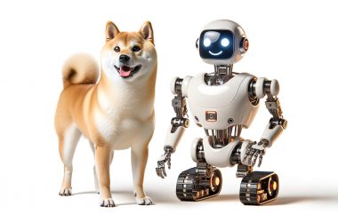 shiba inu with a robot