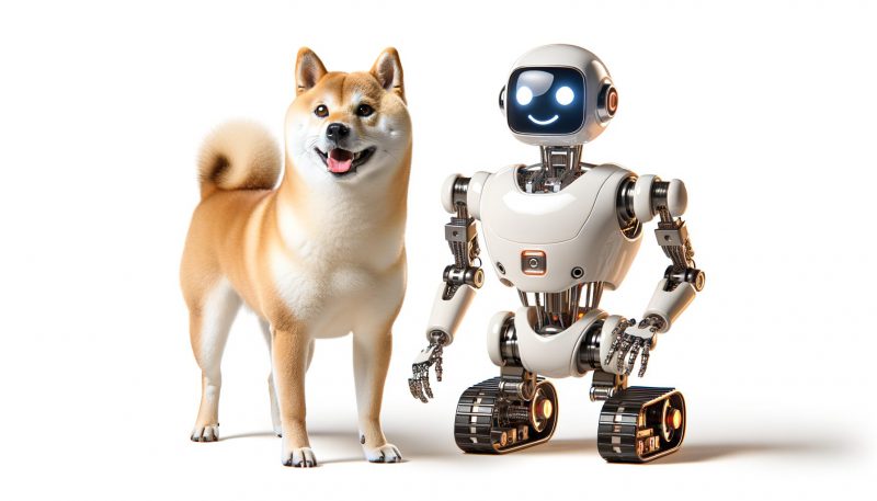 shiba inu with a robot