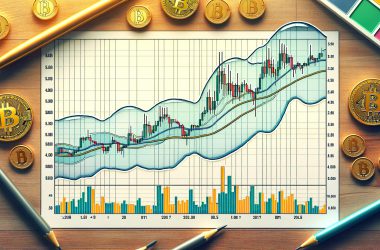 Bollinger bands chart on desk with BTC