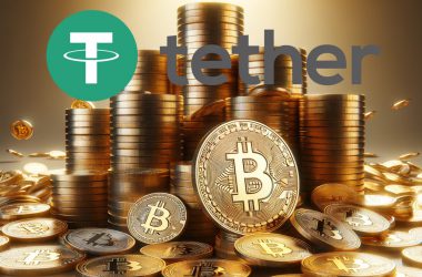 Bitcoin pile with Tether logo