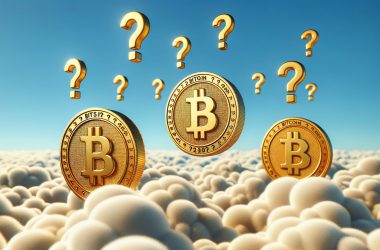 Bitcoin and question marks in the sky