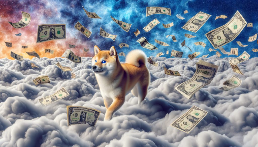 Shiba Inu Walkin On Clounds Made Of Money