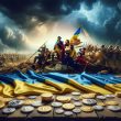 Ukraine flag with crypto and war