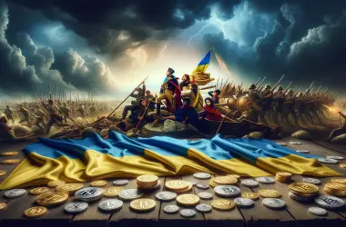 Ukraine flag with crypto and war