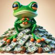 Pepe the frog on a pile of money