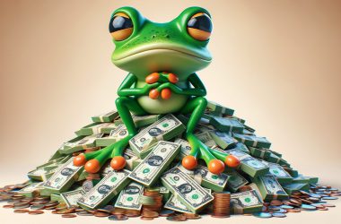 Pepe the frog on a pile of money