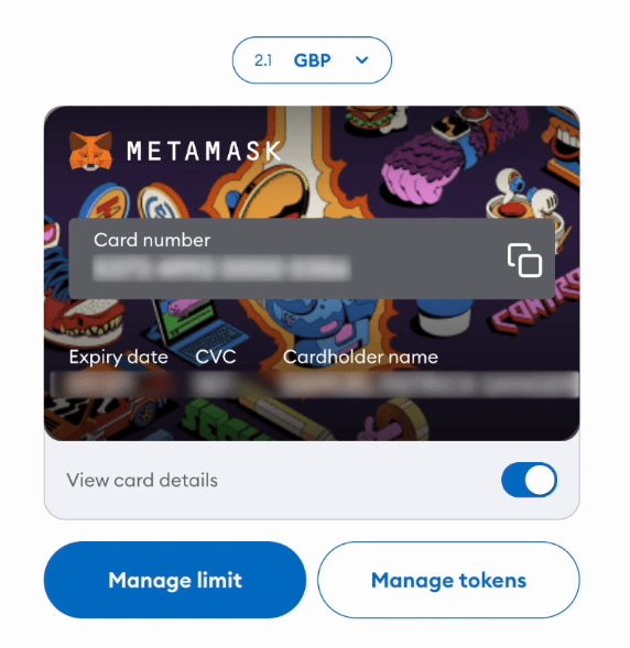 Crypto card rendition MetaMask