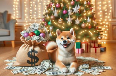 Shiba Inu with a Christmas tree