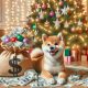 Shiba Inu with a Christmas tree