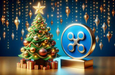 logo of Ripple XRP near a christmas tree.