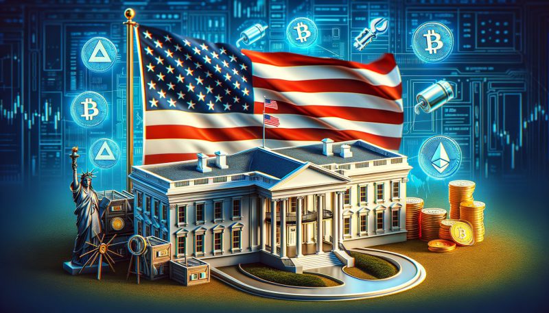 U.S. White House with crypto symbols