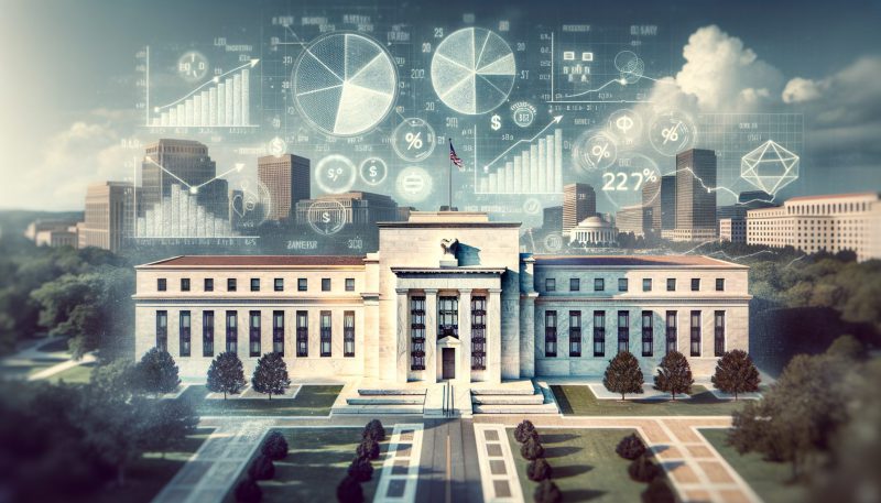 Federal Reserve Building with crypto elements