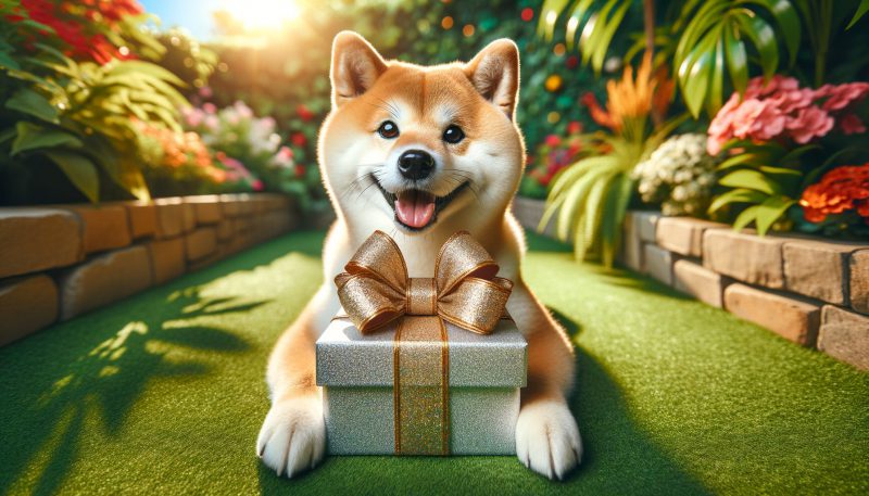 Shiba Inu with a present