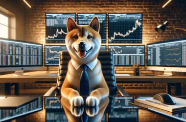 Shiba Inu at desk