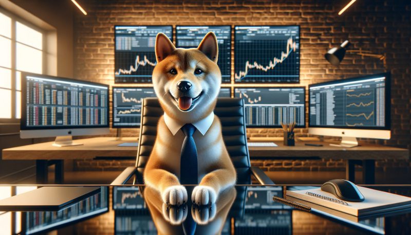 Shiba Inu at desk