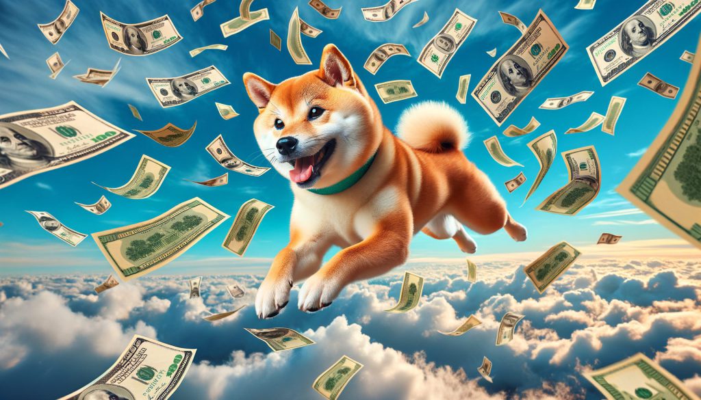 shiba inu shib flying through clouds