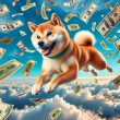 shiba inu shib flying through clouds