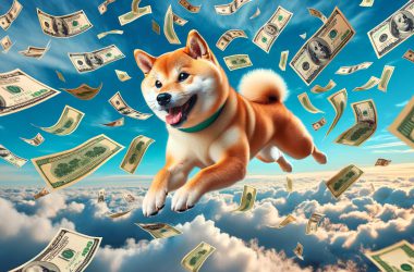 shiba inu shib flying through clouds