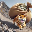 doge going up a mountain with money