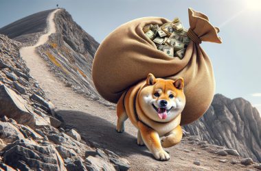 doge going up a mountain with money