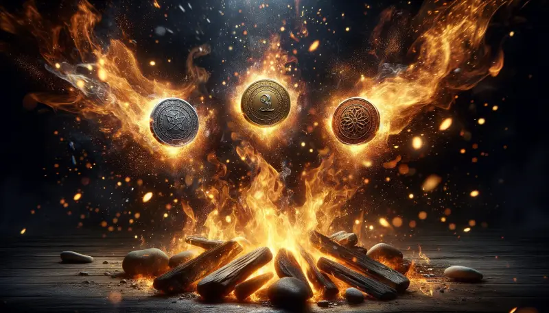 coins in the fire