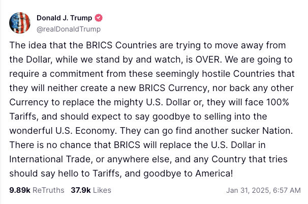  de-dollarization Trump Post 