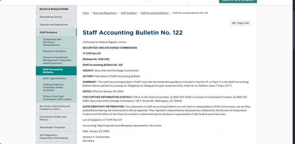 Staff Accounting Bulletin No. 122