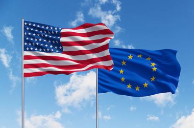 USA and EU European Union Flags