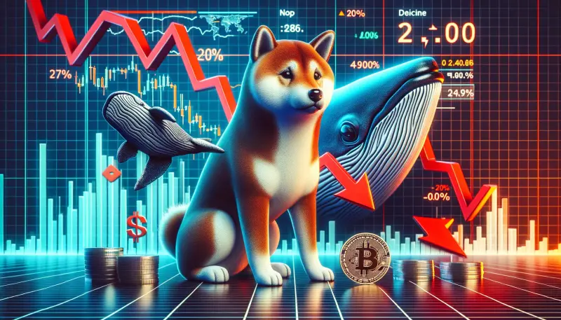 Shiba Inu dog with whale and downward price chart