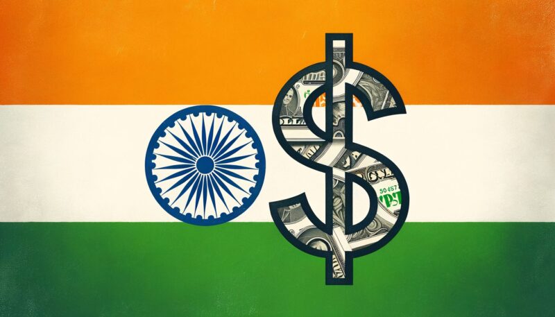 Indian flag with US dollar symbol overlaid representing India's currency policy