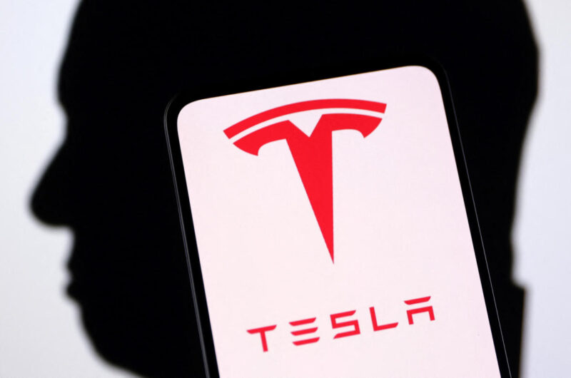 Tesla logo displayed on smartphone screen