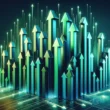 3D visualization of multiple green and blue upward arrows representing market growth