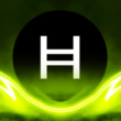 Hedera Hashgraph logo with glowing green energy visualization