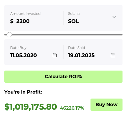 Solana ROI calculator