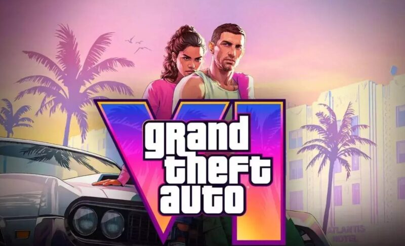 GTA 6 artwork showing main characters and Vice City setting