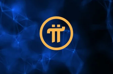 Pi Network logo on blue digital network background