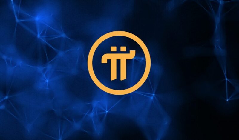 Pi Network logo on blue digital network background